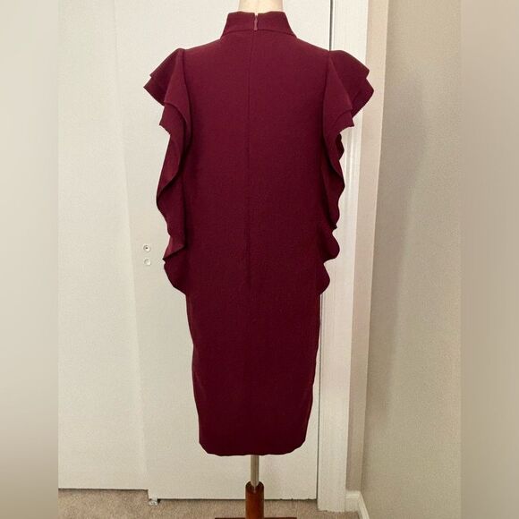 NWOT Kate Spade Crepe Ruffle Sleeve Burgundy Shift Dress Size 4 - Picture 3 of 8